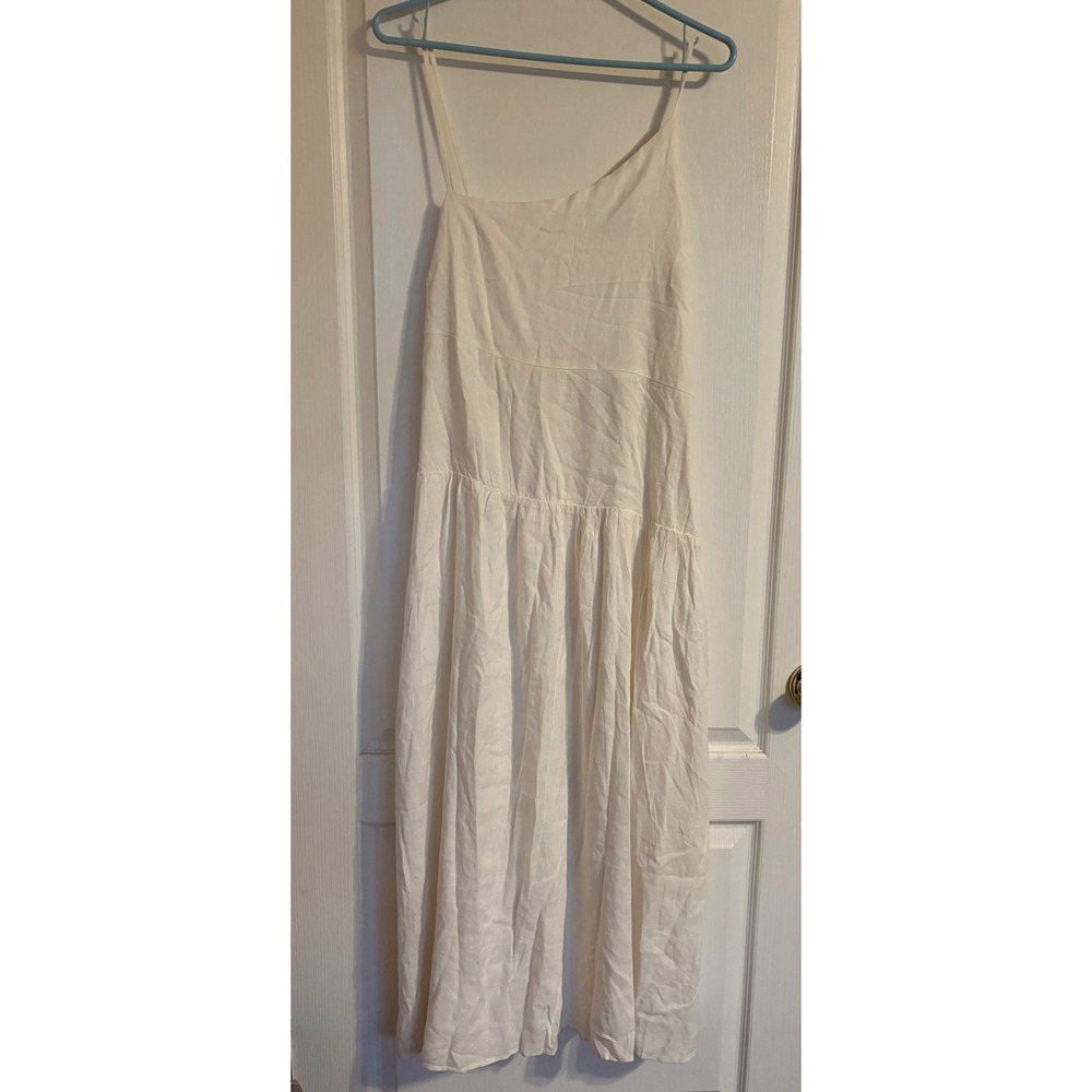 Petal + Pup Maxi Dress Womens L White New Linen Blend Asymmetrical Tiered Boho
